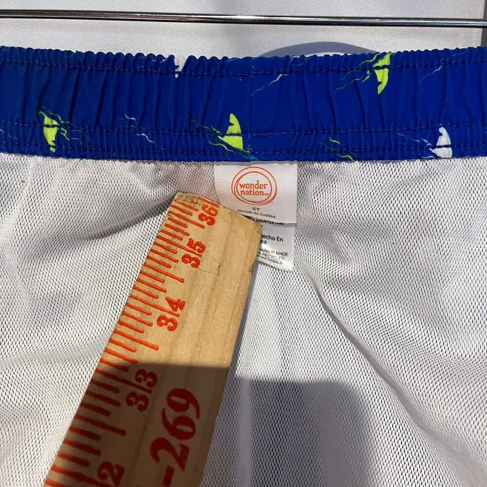 Wonder Nation Boys 5T Blue Shark Print Swim Trunks